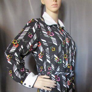 1970 Era Vintage Dress Black Op Art Design